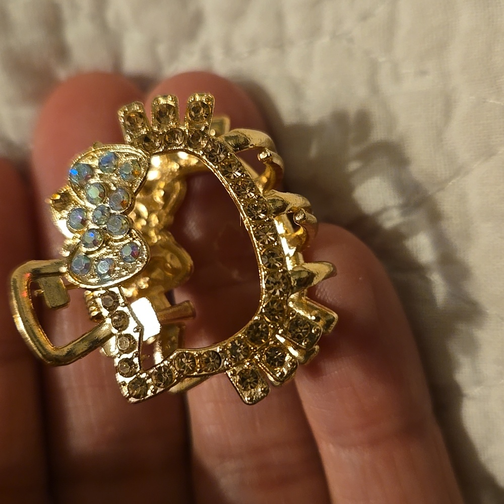 Gold & Pink Rhinestone New Hello Kitty Hair Claw Clips Set - Picture 2 of 4